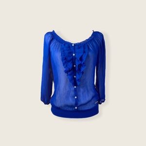 Hollister Royal Blue Semi-Sheer Ruffle Chiffon Top